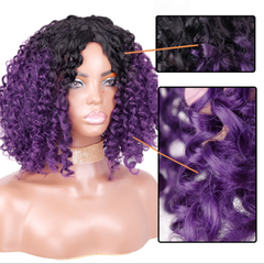 Short Afro Curly Wigs for Black Women Full Synthetic Natural Purple With Black