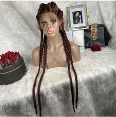 Synthetic Braided Lace Front Wigs Natural 34 Inches Burgundy Cornrow Braids Wig