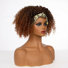 Women's Fiber Short Afro Curly Blonde Brown Mixed Headband Wig Headcrafts Soft