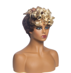 Curly Blonde Black Two Tones For Black Womans Wigs Synthetic Short Daily Wears