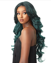 Long Curly Green Dark Roots Layers Middle Part Heat Safe Glueless Synthetic