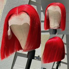 Fashion Short Bob 13x4 Lace Front Wigs Red Straight Synthetic Hair Wig Party