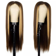 Long Straight Lace Front Wig Ombre Blonde Brown Synthetic for Women Cosplay Wigs