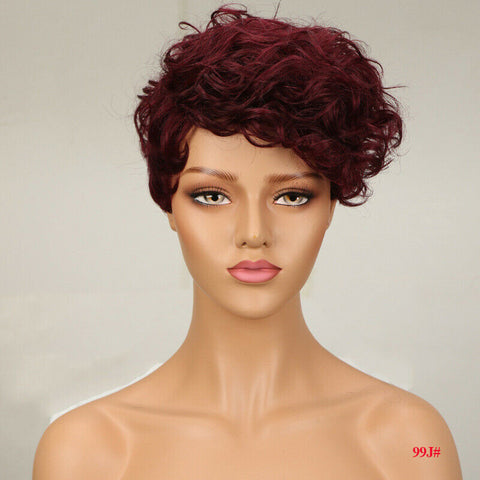 Women Pixie Cut Wig Short Wave Real Human Hair Wig No Lace Wig Natural Hairline
