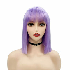 Short Lavender Purple Bob Wig with Bangs Straight Synthetic Wigs Christmas Party