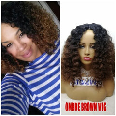 Sexy Women's Bob Wig Full Afro Kinky Curly Wigs Ombre Brown Wig Synthetic Party