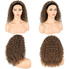 Afro Brown Kinky Curly Headband Wigs for Black Women Synthetic Afro Curly Wave