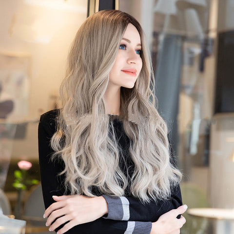 Long Beige Blonde Wig for Women Natural Synthetic Ombre Curly Hair