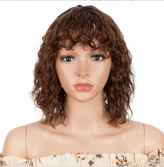 Short wig fashion short curly hair with bangs Medium Brown