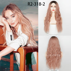 Fashion Women's Long Wavy Wig Ombre Pink Synthetic Wigs for Party