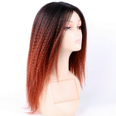 Kinky Curly Afro Wigs Yaki Straight Wigs Ombre Red Brown Synthetic Hair Wig Heat