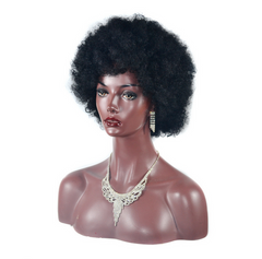 Women Afro Kinky Curly Wigs With Bangs Synthetic Heat Resistant Short Curly Hair