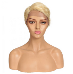 Light Blonde Human Hair Wigs Short Pixie Cut Wig None Lace Natural
