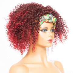 Short Afro Kinky Curly Synthetic Headband Wig Black Heat Safe Hair Wine Red Wig