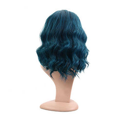Blue Short Wig for Women Bob Curly Natural Wavy Wig Synthetic Hair Wigs Heat