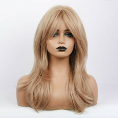 Natural Blonde Wavy Ombre Synthetic Hair Wigs With Bangs For Women