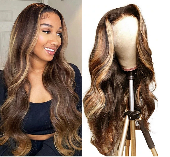 Blonde Body Wave 13x4 Highlight Ombre Brown Lace Front Synthetic 4/27 Wigs