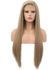 Synthetic Straight Hair 13x4 Lace Frontal Wig 20-28inch Grey Brown Color