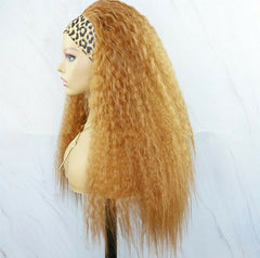 Long Afro Yaki King Curly Wig Gold Color With Headband Wig Synthentic 8 pro