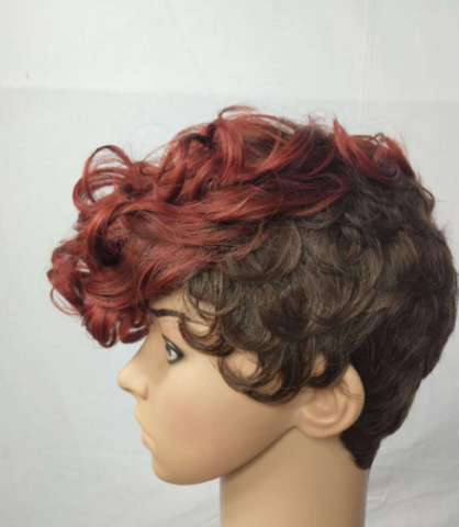 Pixie Cut Wigs for Black Women Curly Orange Brown 2 Tones Synthetic Short Wigs