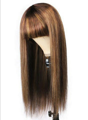 16 inch Human Hair Wig Honey Blonde Brown Non Lace Wigs With Bangs Ombre color
