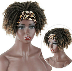 Afro Kinky Curly Wigs Short Black Dreadlocks Headband Wigs Leopard Headband