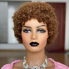 Pixie Cut Wig Short Curly Human Hair Wigs No Lace Heat Safe Brown For Woman Wigs