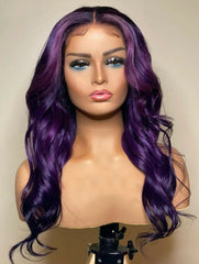 Lady Ombre Colored Body Wave Purple Wig Lace Front T part Wig Synthetic Hair Wig