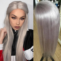 Stralght Silver Grey Wig 13x4 T Lace Front Human Hair Wigs With Baby Hair Soft