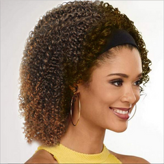 Woman Kinky Curly Short Synthetic Wig Black Ombre brown Wig for Fashion Party Headband wig