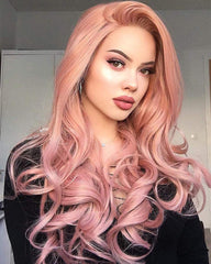 Long Wave Synthetic Glueless Hair Replacement Wigs Pink Lace Front Wig For Women 22inch
