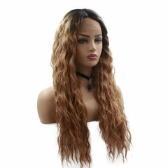 Lace Front Wig Ombre Brown Auburn Blonde Mixed Highlights Curly Layers Heat Safe
