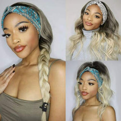 Ombre Brown Blonde Long Body Wave Hair Headband Wig Synthetic Natural Daily Wear