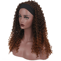 Headband Wig Afro Kinky Curly Ombre Brown Synthetic Glueless Deep Wave Daily Use