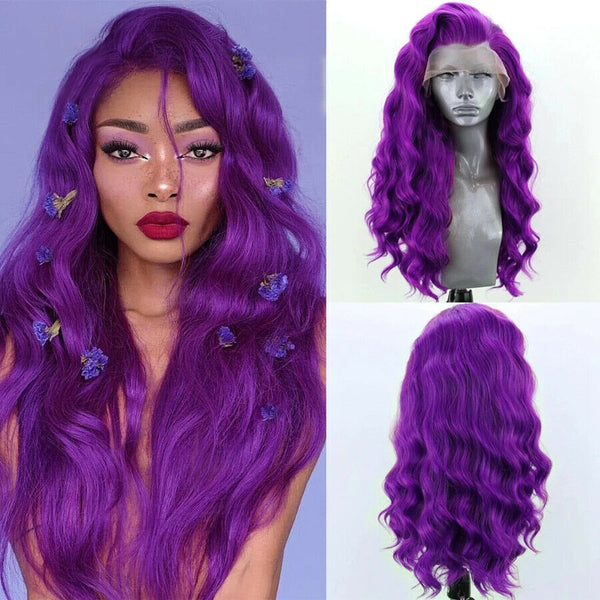 Dark Purple Wavy Lace Front Wigs Wave Synthetic for Women Fashion Party Costume