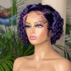 Purple Pixie Cut Wig Human Hair Wig Preplucked Bob 13x4x1 T part Lace Front Wigs