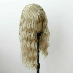 Wavy Long Wigs With Bangs Ash Blonde Synthetic Hair Wigs Party Cosplay Daily Wig