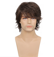 Man Curly Ombre Brown Synthetic Glueless Wave Daily Use