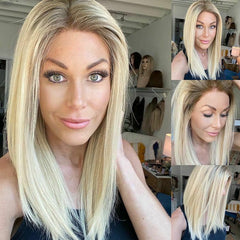 13x1 T Part Lace Front Wig Straight Blonde Brown Highlight Synthetic Hair Wigs