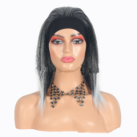 Grey Black Root Straight Headband Wigs for Women Synthentic Heat Resistant