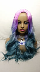 Women's Ombre Lolita Rainbow Pink Purple Blue Long Wave Mixed Wig Heat Safe