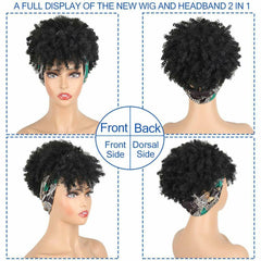 Fashion Headband Wig Short Black Afro Curly Wigs for Black Women Headscarf Wigs