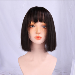 Women Short Bobo Wig Black Ombre Wigs Straight Synthetic Hair Wig with Bangs