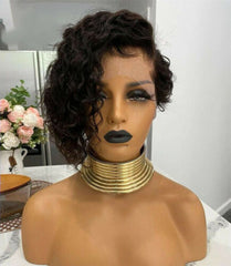 Brazilian Short Wave Lace Front 100% Human Hair Wig Pre Pluck Glueless Black Wig