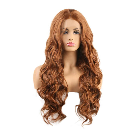 Long Curly Brown Wigs for Women Synthetic Hair Wig Middle Parting