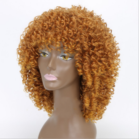 Orange Wigs Short Bob Kinky Curly Wigs with Bangs Curly Cosplay Halloween Wigs