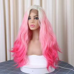 Glueless Long Wavy Lace Front Wig Ombre Blonde Pink Rose Red for Party