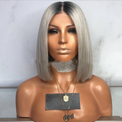 Women Ombre Grey Synthetic Hair Bob Natural Short Straight Full Wigs