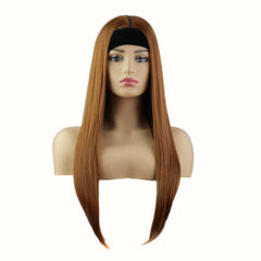 Brown Straight Headband Wig Long Heat Safe Daily Wear Synthetic Hair Party Wigs