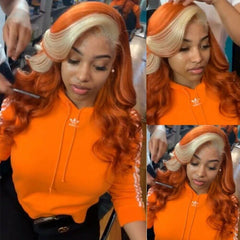 Women Long Wave Blonde Finger Orange Lace Front Wig Heat Safe Costumes Wig